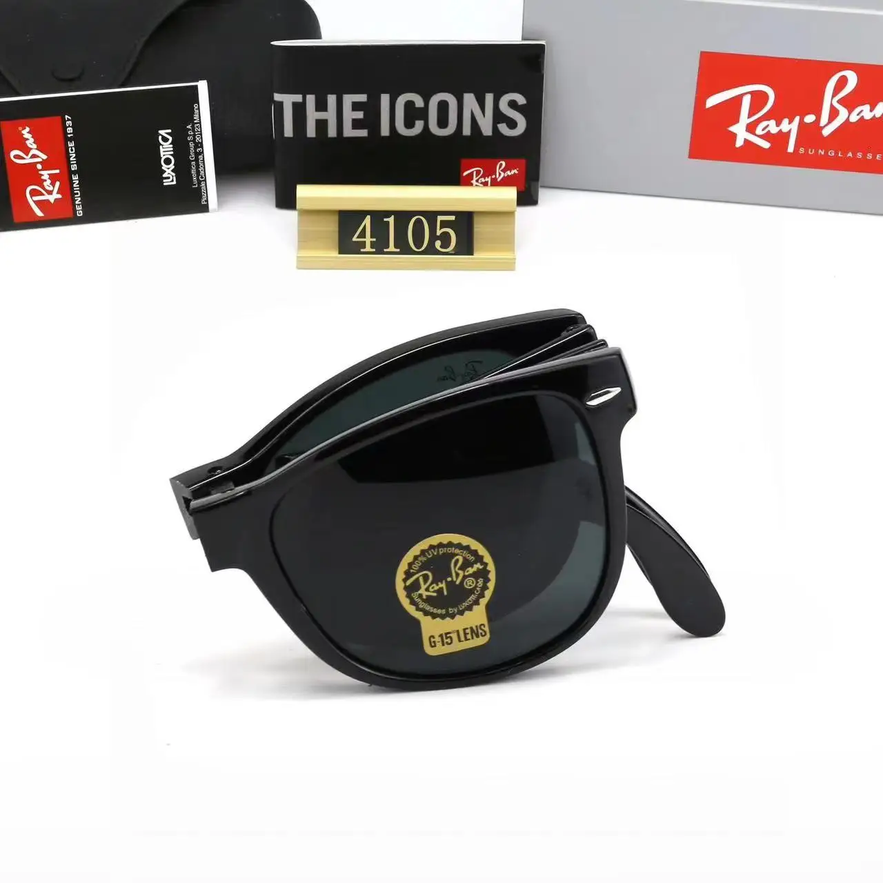Rayban 54 мм Стеклянные линзы 4105 Солнцезащитные очки в складной оправе Зеркальные
