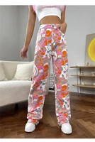 ladies high street personality pattern graffiti printing net red fried street straight jeans foreign trade hot pants