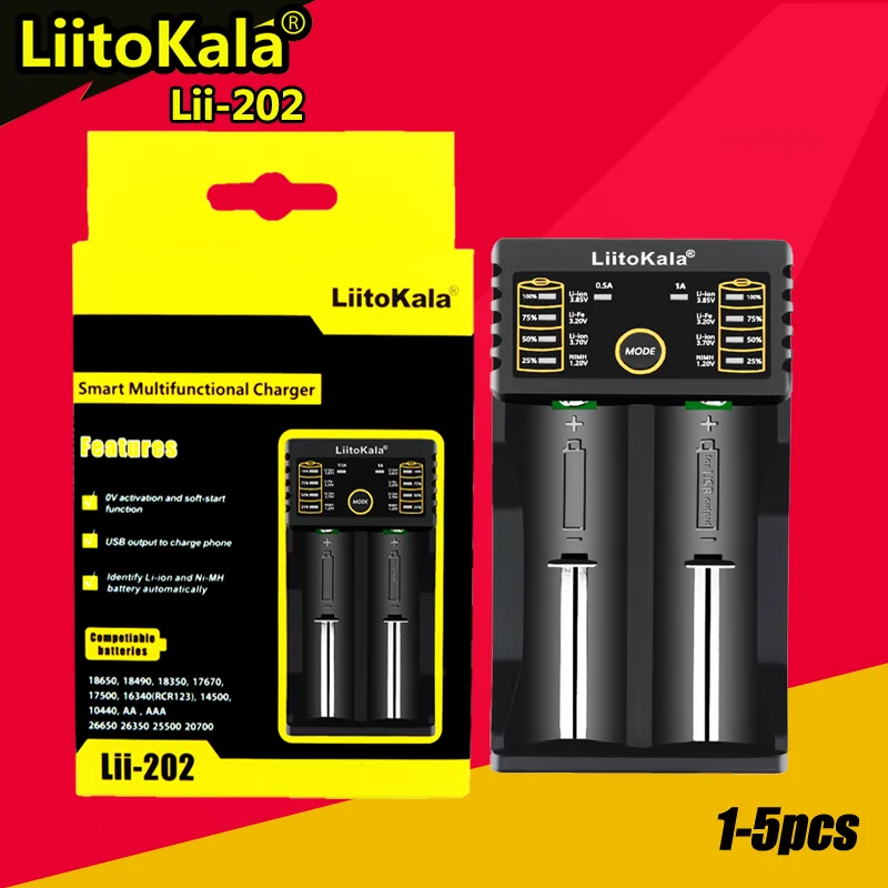 

1-5PCS LiitoKala Lii-202+U1 18650 Charger 1.2V/3.7V/3.2V/3.85V 21700 20700 2665014500 16340 NiMH li-ion battery Smart charger