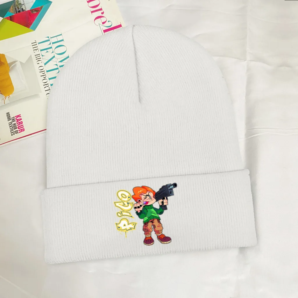 

Pico Gun Skullies Beanie Friday Night Funkin Music Rhythm Game Knitted Bonnet Adult Warm Cap Camping Kawaii Brimless Elastic Hat