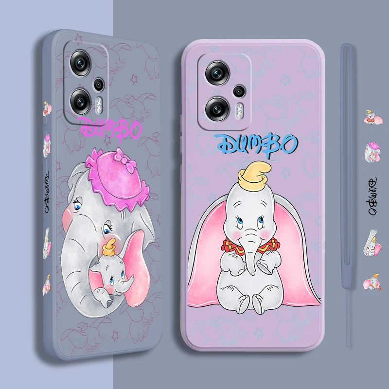 

Cartoon Dumbo Cute For Xiaomi POCO X5 M5 C40 M4 X4 F4 C40 X3 NFC F3 GT M4 M3 M2 Pro 4G 5G Liquid Left Rope Phone Case Coque Capa