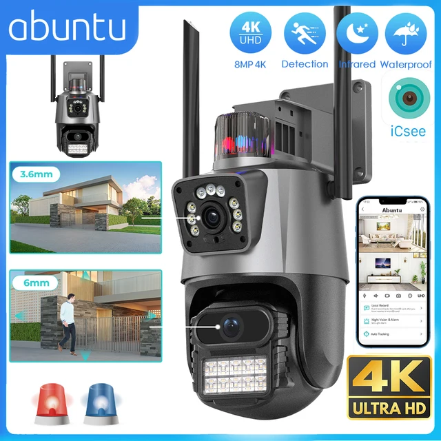 8MP 4K IP Camera Dual Lens Dual Screen PTZ Wifi Camera Outdoor Waterproof Security Video Surveillance Camera Police Light Alarm 1