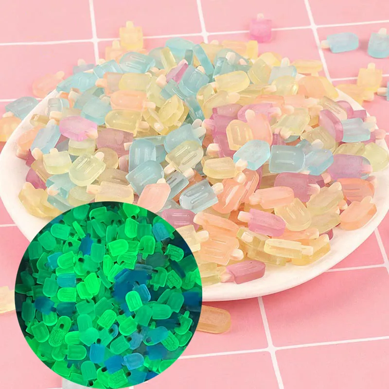 

100 шт. Мультяшные прозрачные светящиеся очаровательные эмалированные смолы 19x12 мм Мороженое Кабошон Diy украшения для скрапбукинга Phone Decor