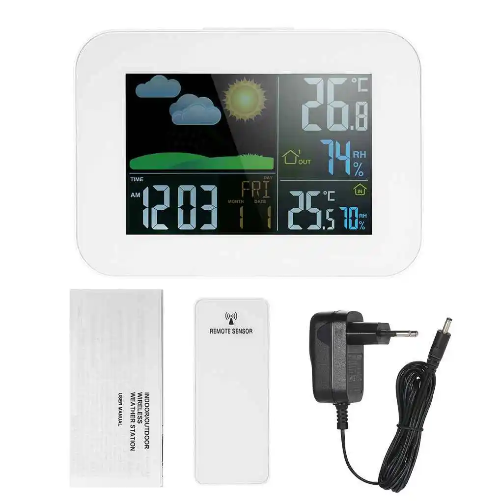 

Wireless Color Weather Station In/Outdoor Forecast Temperature Humidity Meter Alarm And Snooze Thermometer Hygrometer