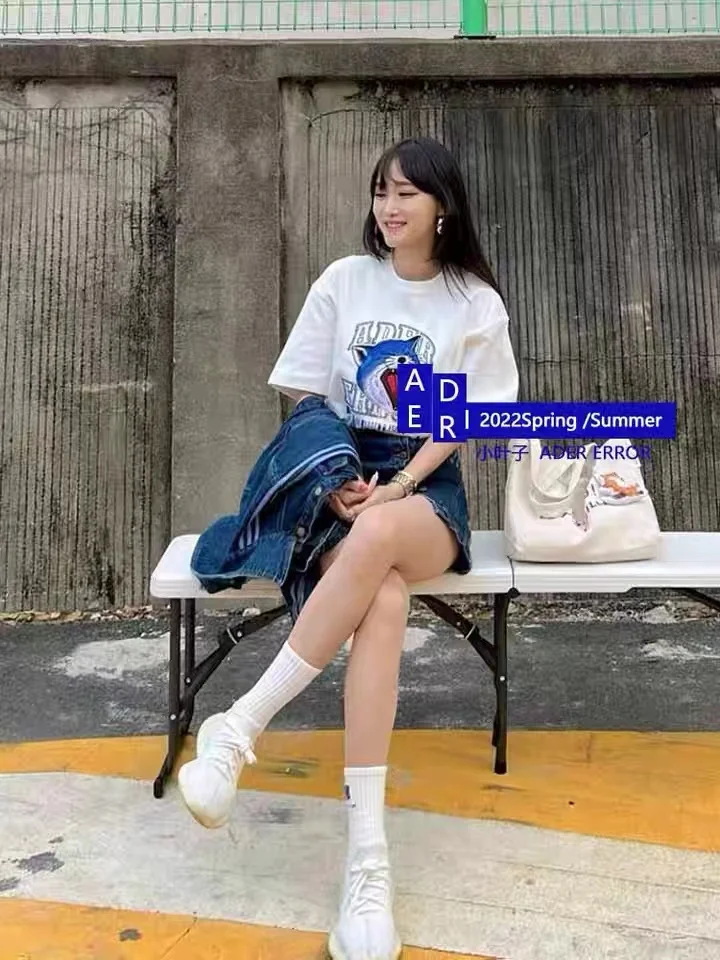 

ADERERROR Couple Embroidery Big Fox Print Letter T-Shirt