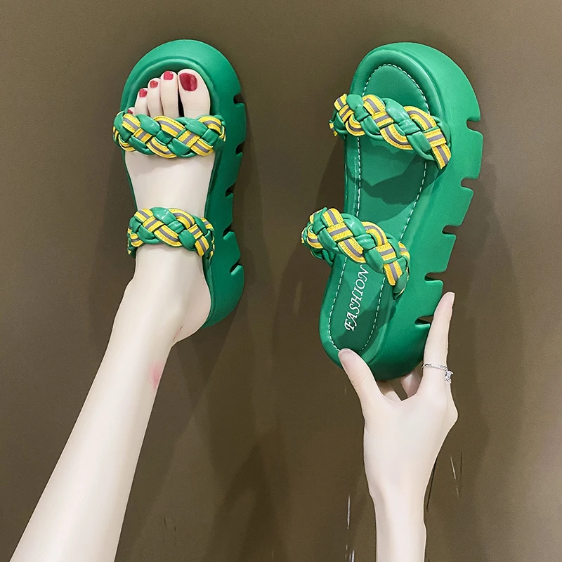 

Босоножки женские на платформе, повседневные сандалии на высокой танкетке, из плетеной кожи, элегантная повседневная пляжная обувь, лето
