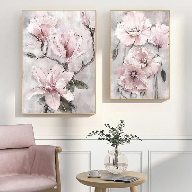 

Vintage Pink Plant Flower Canvas Poster Abstract Interior Paintings Wall Art Print Nordic Pictures Living Aesthetic Room Decor