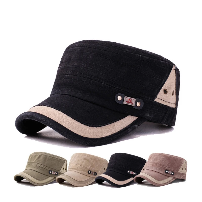 

New middle-aged and elderly retro military cap men's comfortable and breathable outdoor mountaineering sunscreen cotton flat hat