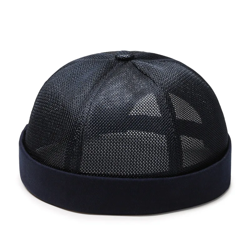 Brand Men's Brimless Docker Hat Summer Breathable Mesh Net Beanie Cap Rolled Cuff Harbour Hats Sailor Fisherman Landlord Hat