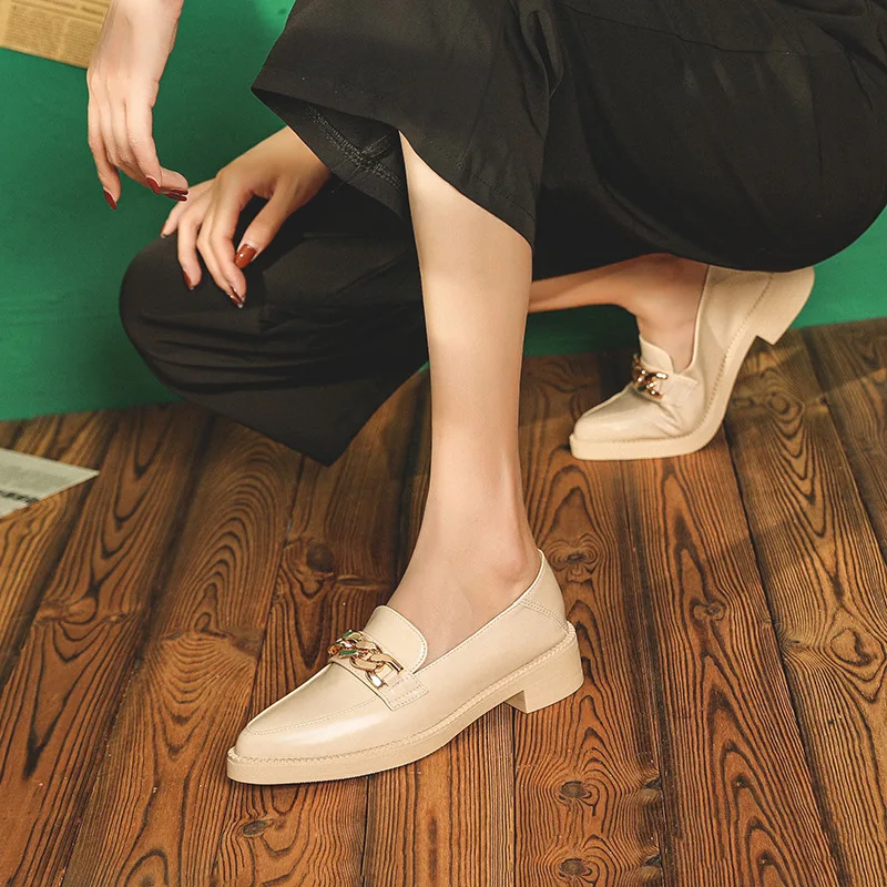 Women Flats Thick Heels Loafers Preppy Girls Small Leather Shoes Woman Bullock British Pointed Toe Oxford Shoes