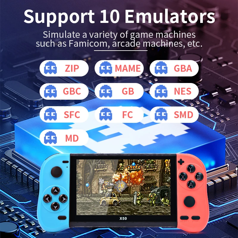 Игровая консоль X50 портативная игровая 6800 в 1 стиле ретро 5 дюймов HD экран Ручной