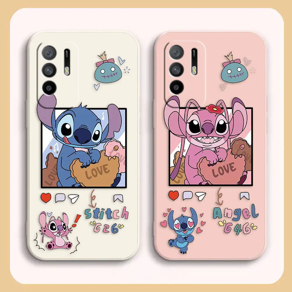 

Case For OPPO A52 A54 A55 A57 A59 A93 A83 A92S A93S 4G 5G A16 Colour Simple Liquid Silicone Case Cartoon Lilo & Stitch Angel