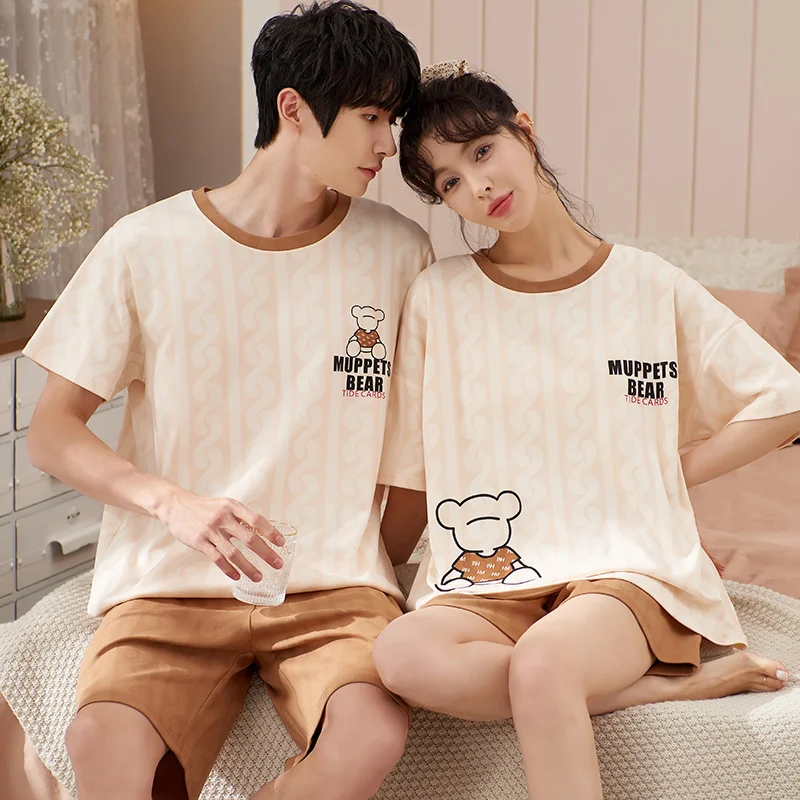 Новинка одежда для сна с коротким рукавом пар Мужской и Женский комплект дома
