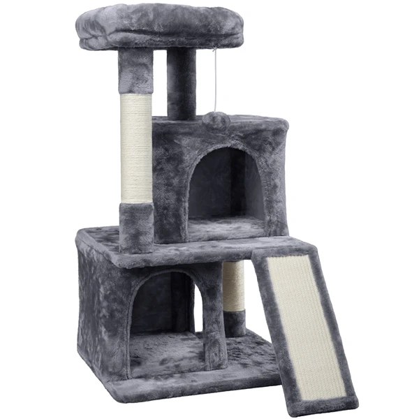 

Free Shipping 3 Tiers Multilevel Cat Tower Cat Tree with Condos Dark Gray