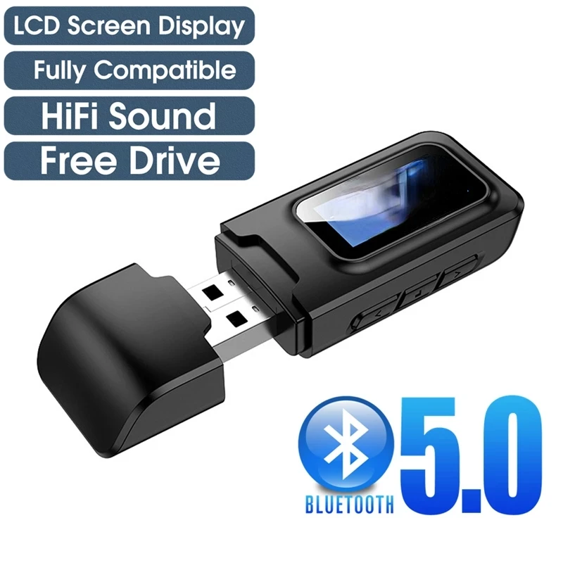 

5.0 Transmitter Receiver LCD Display 3.5MM AUX Jack RCA Wireless Audio Adapter USB Dongle for TV Car Kit PC Headphone
