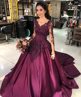 new arrival purple lace appliques ball gown quinceanera dresses v neckline bead sequin satin prom gowns sweep train sweet 16