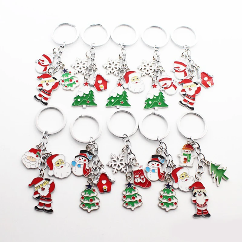 

1pc Christmas Theme Keychain Fashion Cute Enamel Metal Santa Claus Snowman Elk Pendant Key Chain Christmas Party Keyring Present