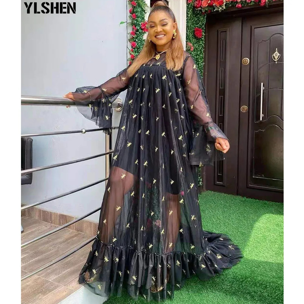 

2 Piece Set African Dresses for Women Summer Thick Mesh Club Party Long Maxi Dress Ramadan Eid Mubarak Abaya Dubai Muslim Robes