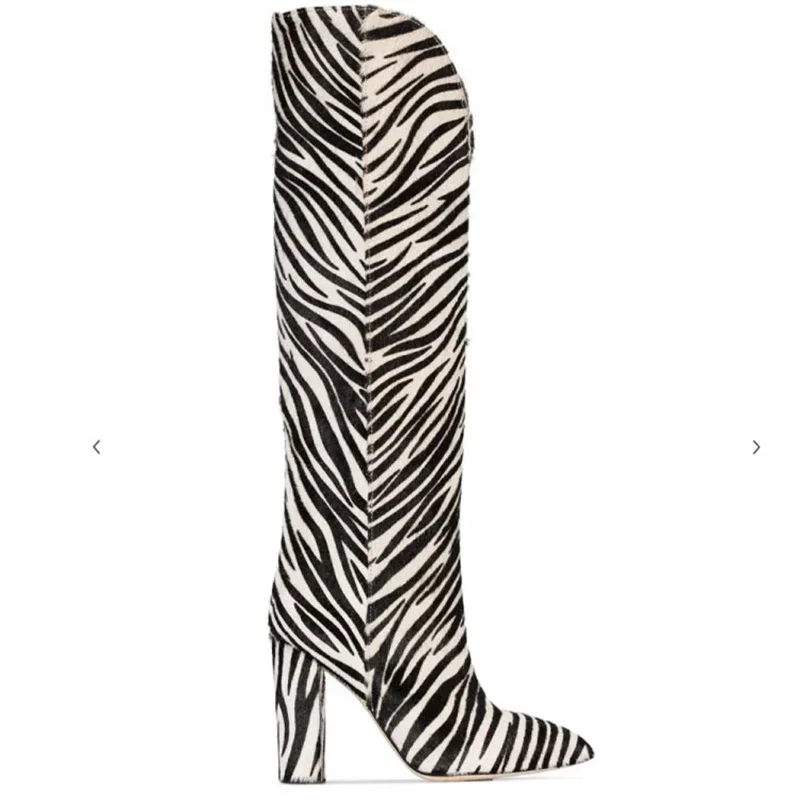 Женские современные шоу-сапоги в черно-белую полоску зимняя модная женская обувь