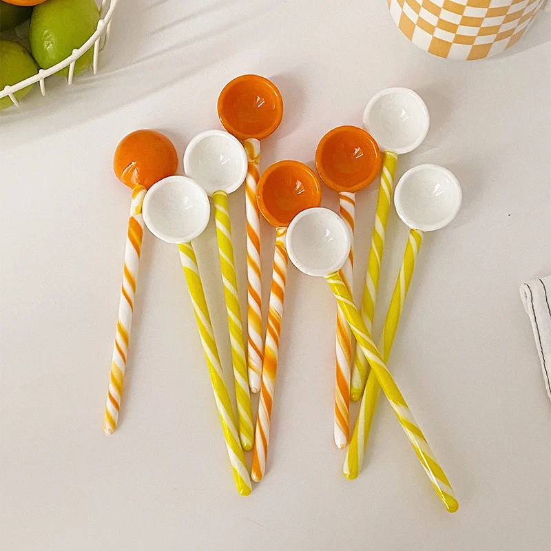 

Decorative Long Handle Spiral Stained Glass Coffee Milk Ice Cream Spoon Lollipop Dessert Cocktail Stirring Chic Party Tableware