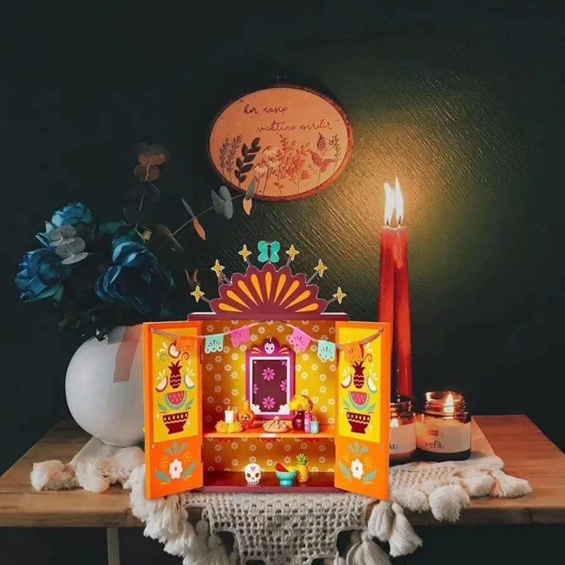 

Традиционный мексиканский орнамент Дня мертвых Праздничный алтарь Офренда Деревянный бокс-сет