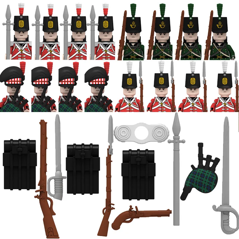 

WW1 Military British Soldier Figures Building Blocks Army Medieval Napoleonic Wars Grab Sword Guns Bricks Toys For Children J005