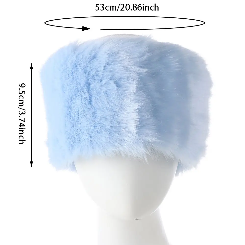Winter Thick Fluffy Headband For Women Men Fur Hairband Russian Furry Earmuffs Elastic Turban Wide Headwear Ski Hats Accessories images - 6