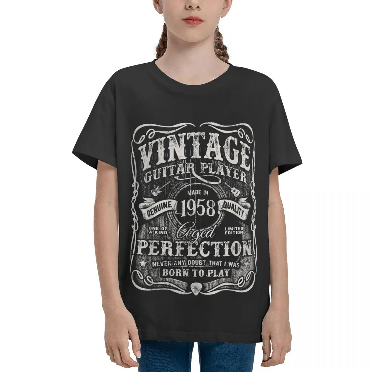 Базовая футболка с коротким рукавом для подростков Винтажная гитарным