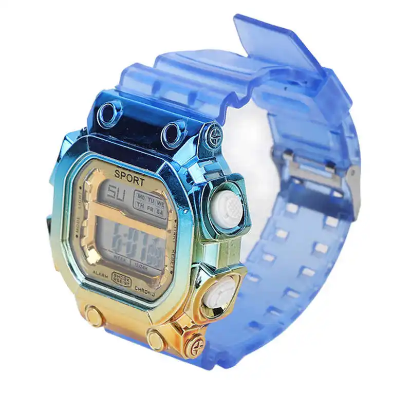 

Digital Watch Colorful Gradient Quadrate Dial Clear Matte Strap Daily Waterproof Sports Watch for Student