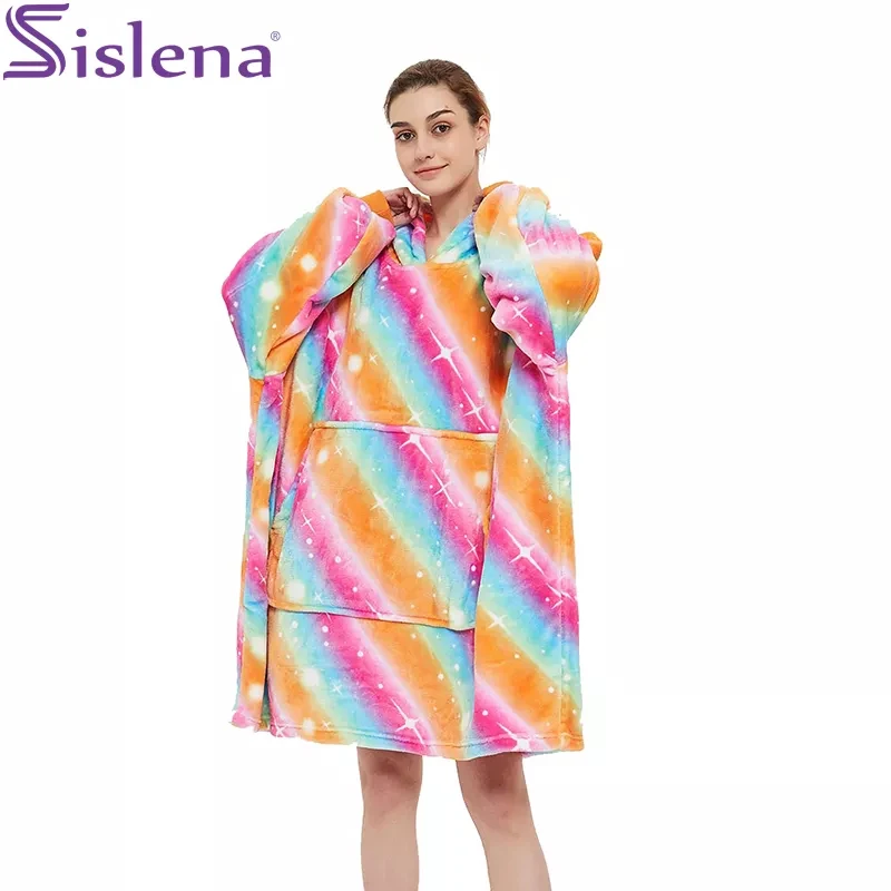 

Digial Printed Polyester Plus Size Adult Wearable Sherpa Blanket Hoodies with Sleeves Child Baby Hoodie Fleece Giant TV Blanket
