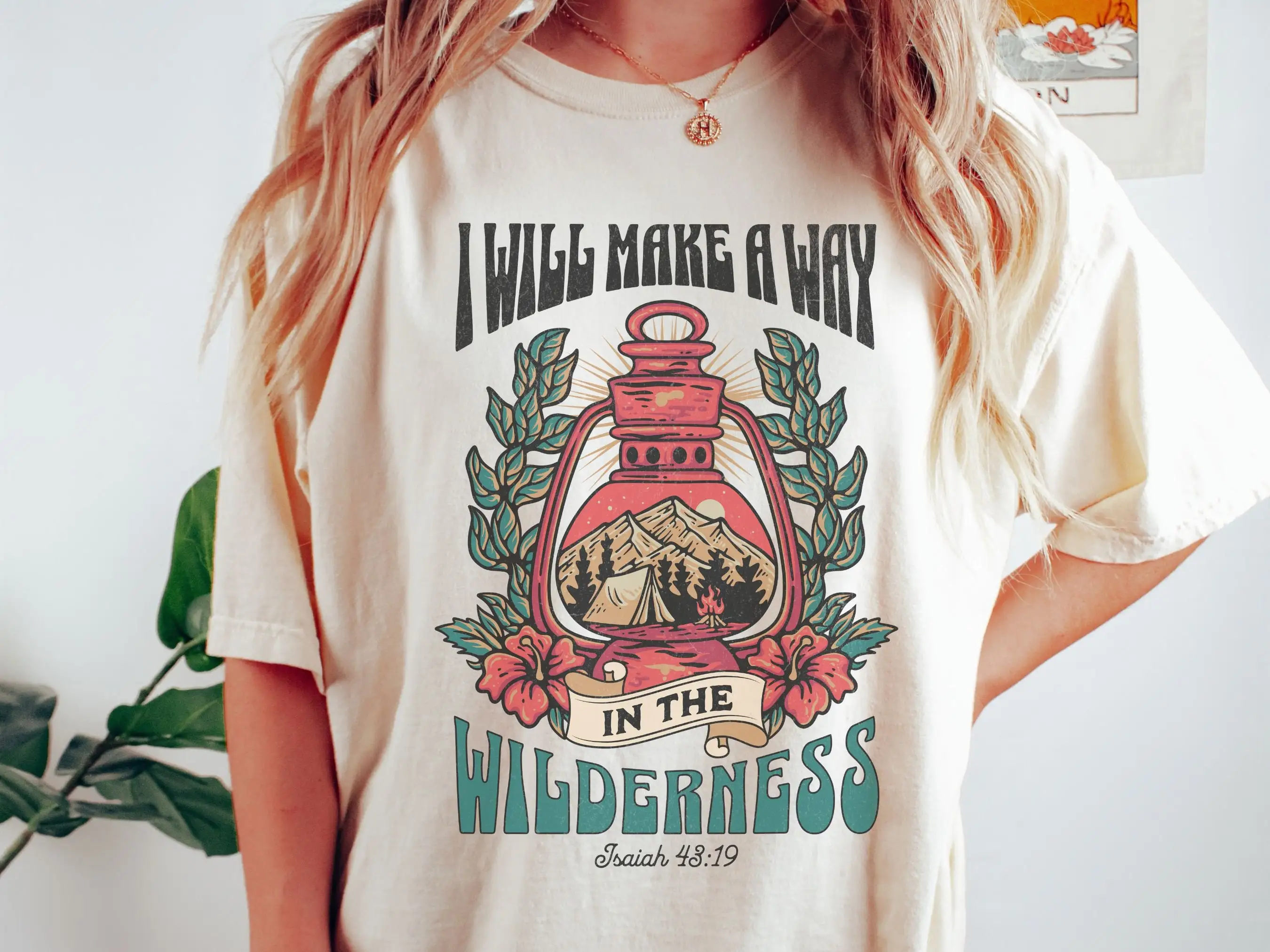 Бохо христианская гора комфортные цвета футболка с круглым вырезом винтажная