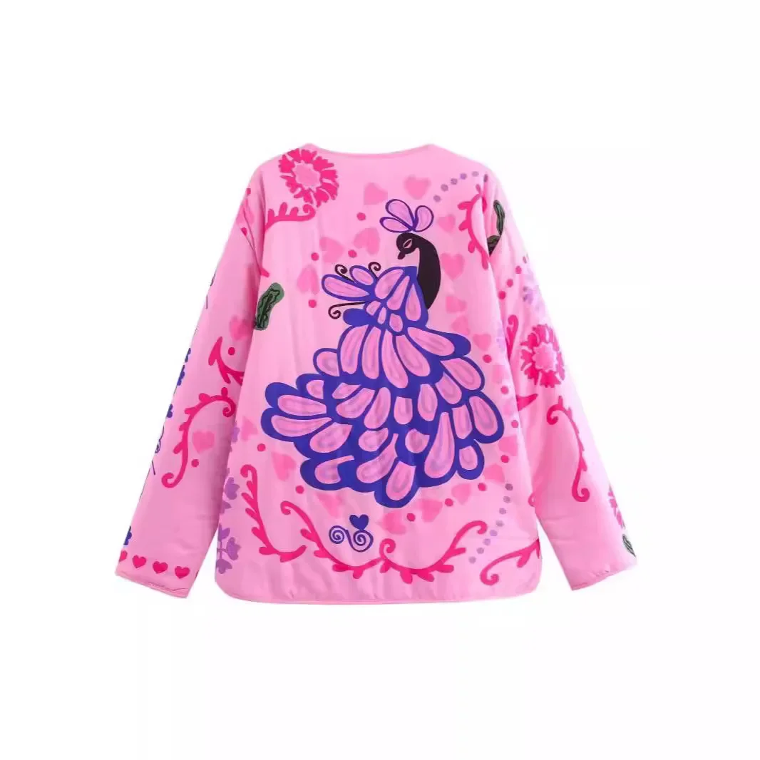 2024 новый стиль свободный крой хлопковое пальто с круглым вырезом и принтом