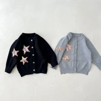 2022 autumn new girl toddler star knitteed cardigan sweater boy baby sequins long sleeve tops coat infant cotton fashion jacket