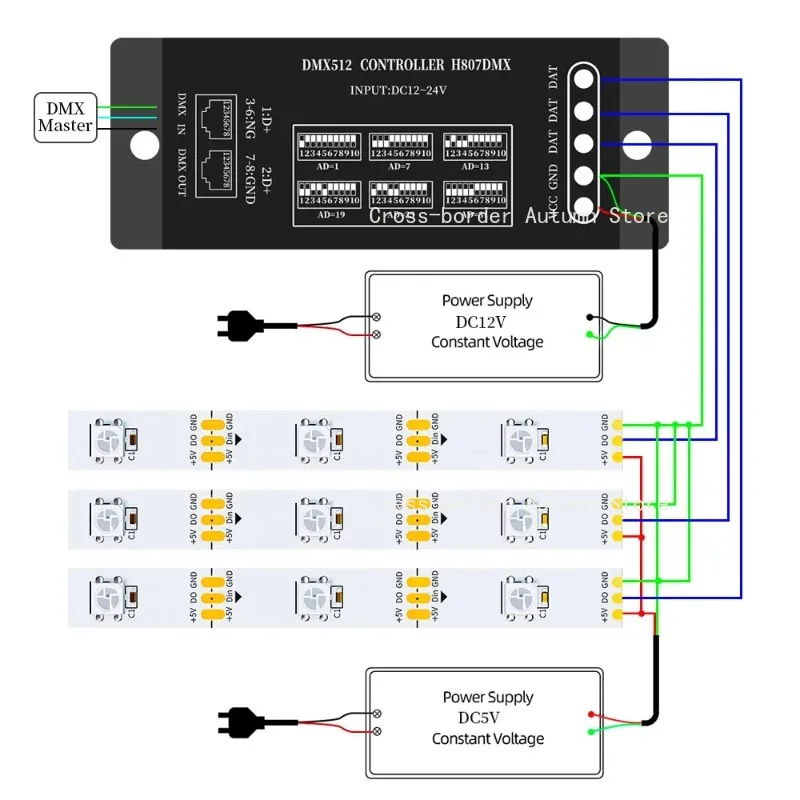 Фото Контроллер RGB LED H807DMX512, 1024 пикселя, 13 каналов, для светодиодных лент WS2811, WS2812B, WS2813, WS2815, DMX-контроллер для сценического освещения №3