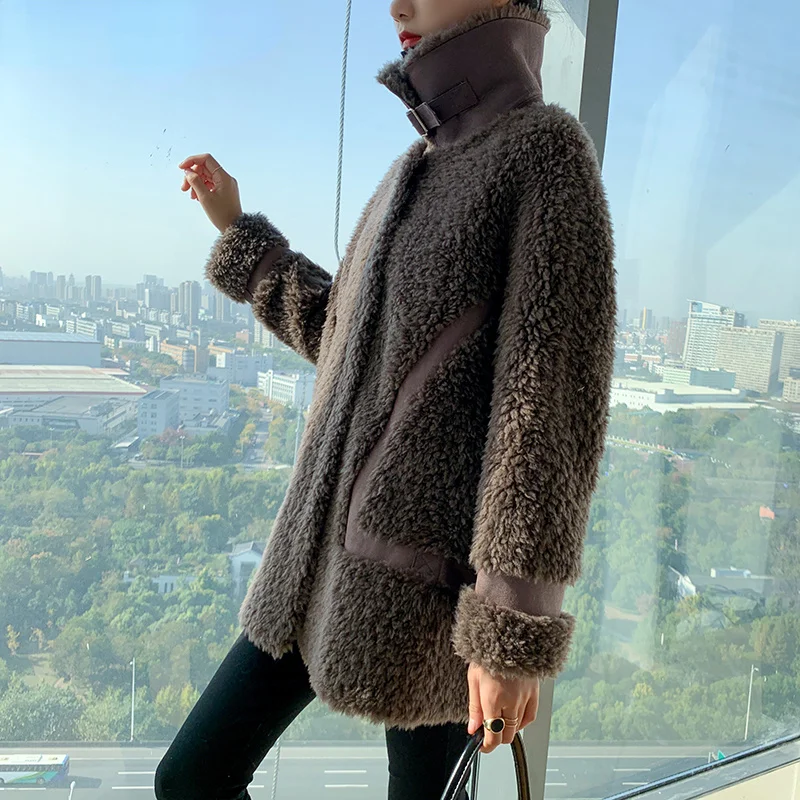

Повседневная модная зимняя женская одежда из овчины s, шерстяное пальто, теплая женская меховая куртка Zm
