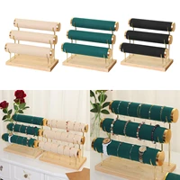 solid wood velvet bracelet chain watch t bar rack jewelry hard display stand for store bangle necklace organizer headband rack