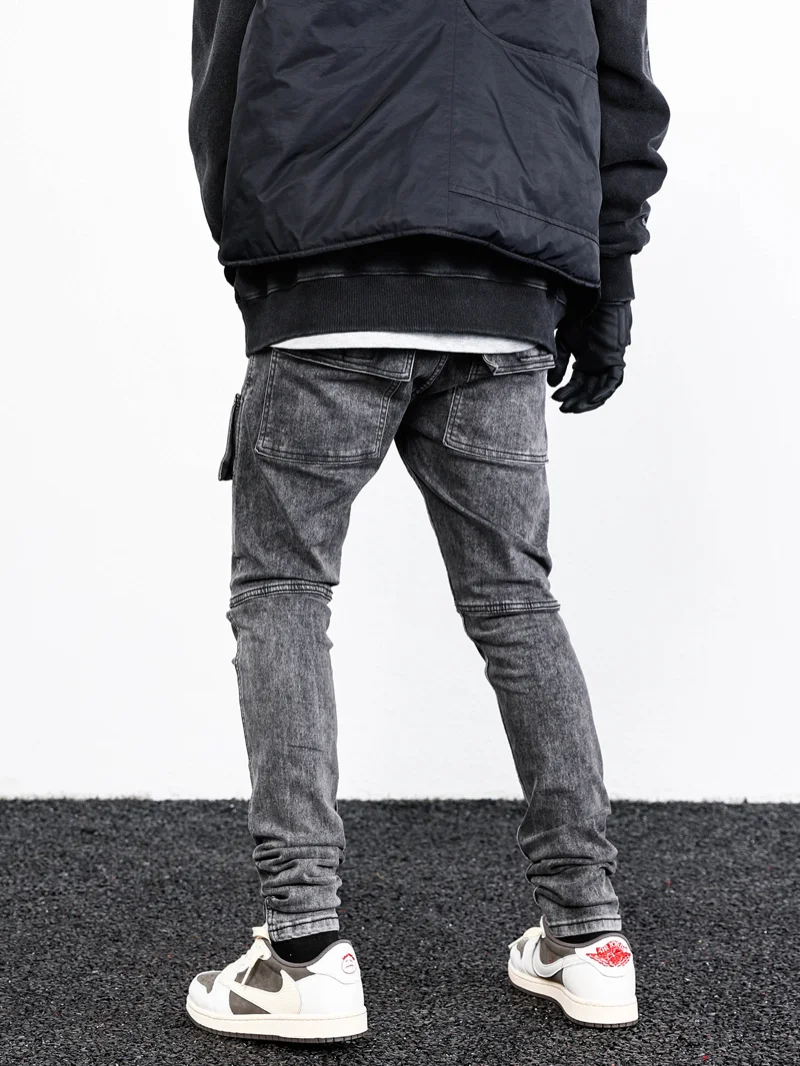 Side Pocket Denim Retro Jeans Mens Biker Zipper Jean Trousers Hip Hop Fashion High-street Slim Fit Pants Joggers Y2k Men’s Jeans