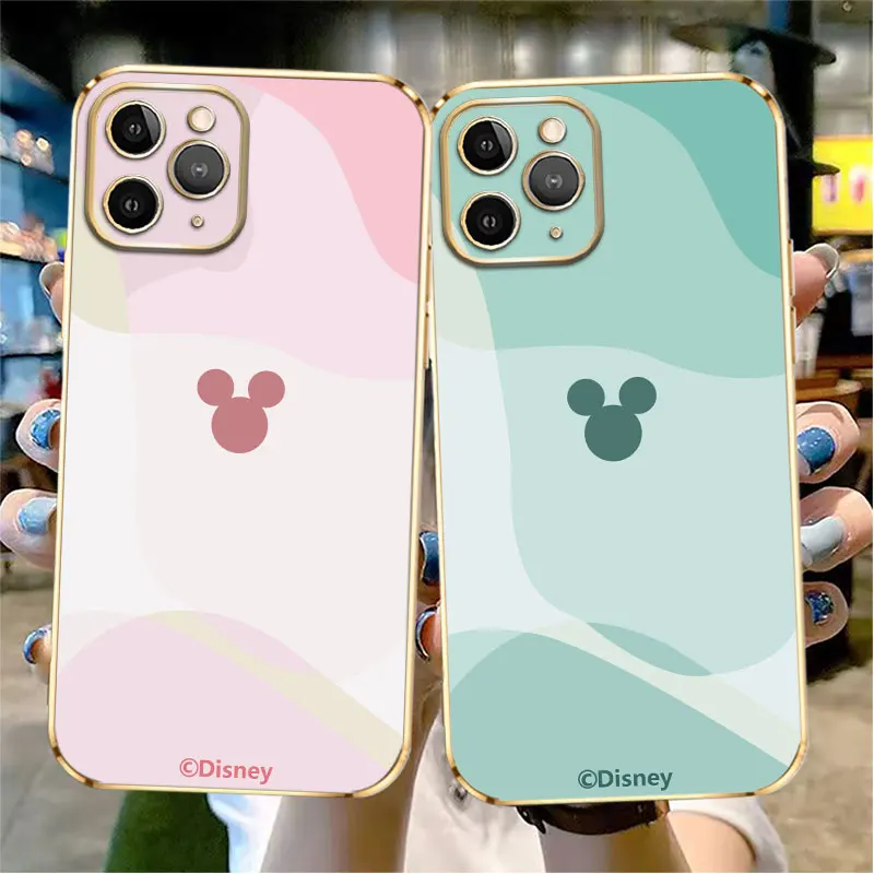 

Luxury Plating Phone Case For iPhone 14 13 12 11 Pro Max Mini X XR XS Max 7 8 6 6s Plus Shell Mickey Mouse Simple Art Painting