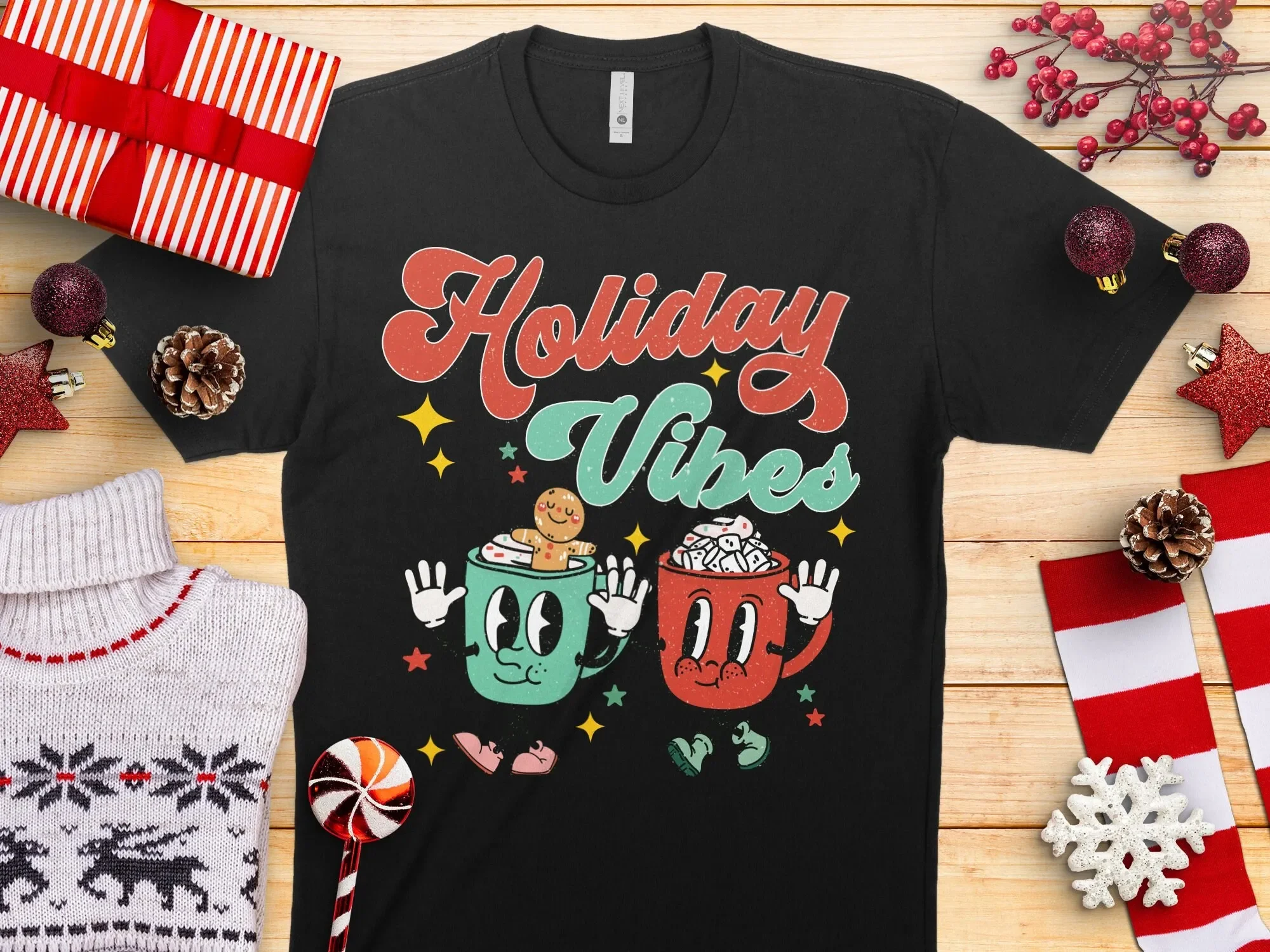 Футболка Holiday Vibes в стиле ретро с винтажным принтом зимняя страна чудес секретный