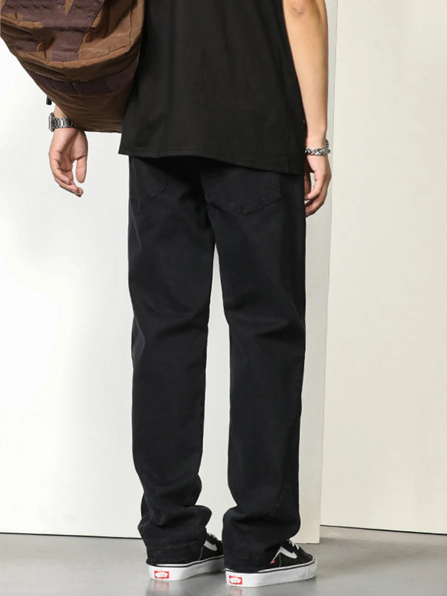 Four Seasons Fashion Men Jeans Stretch Vibe Style Dark Black High Street Black Casual Pants Stretch Trousers Street Men Clothing