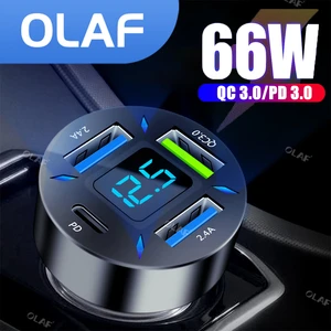 Olaf Car Phone Charger 66W USB C Charger in Car 4 Port PD Fast Charging QC3.0 Phone Charger Adapter  in USA (United States)