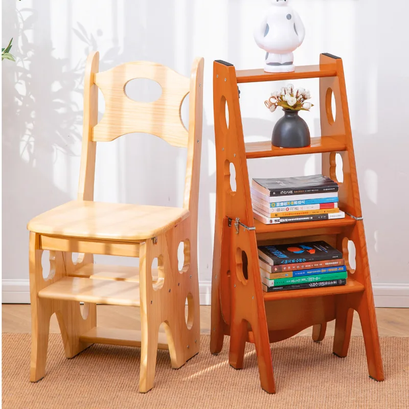 

Складной стул из массива дерева, многофункциональное кухонное кресло-лестница с лестницей, четырехступенчатая, двойного использования