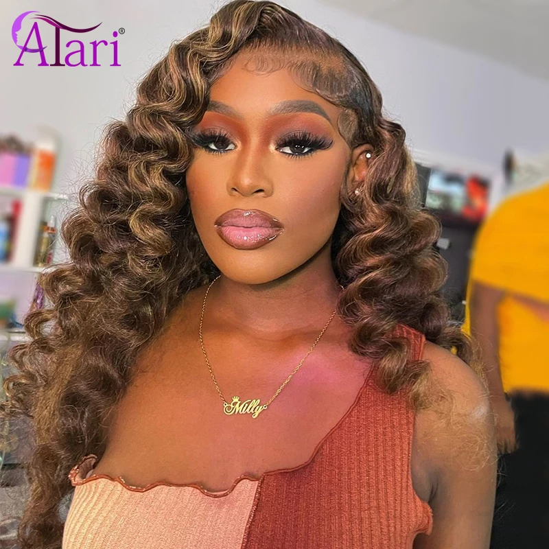 

Highlight 4 30 Loose Wave Wig 13x4 Lace Frontal Wig Transparent Colored Deep Wave Human Hair Wigs Pre Plucked 5x5 Closure Wig