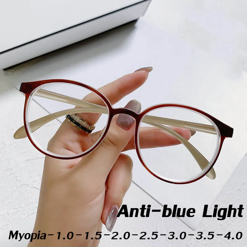 

Anti-Blue Light Myopia Glasses Women Men Protective Computer Glasses Round Eyewear Optical Spectacle Eyeglasses Diopter 0 To-4.0