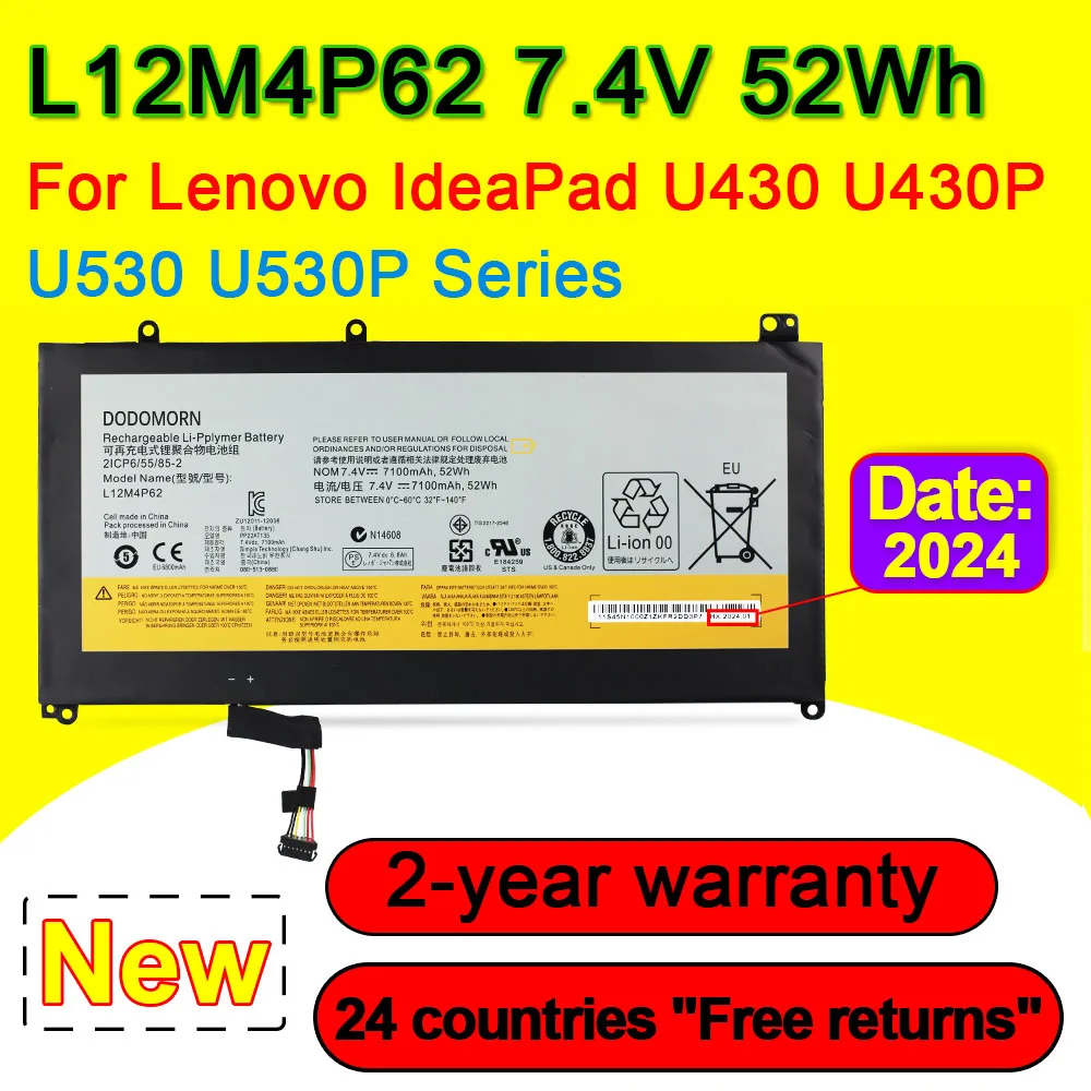 L12M4P62 Аккумулятор для Lenovo IdeaPad U430P U530P U430 U530 Series Аккумуляторы ноутбуков L12L4P62 2ICP6/55/85-2