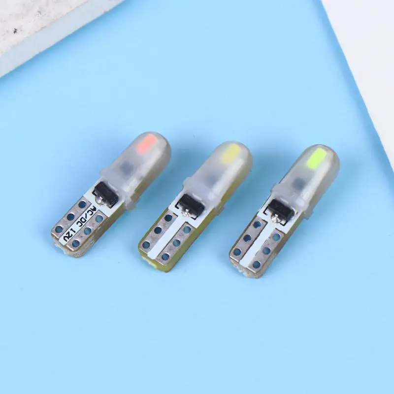 Фото 【MO】10 шт. светодиодных ламп T5 3014 2SMD, суперяркие, для салона автомобиля, приборной панели, силиконовые, боковые клиновидные лампы №5