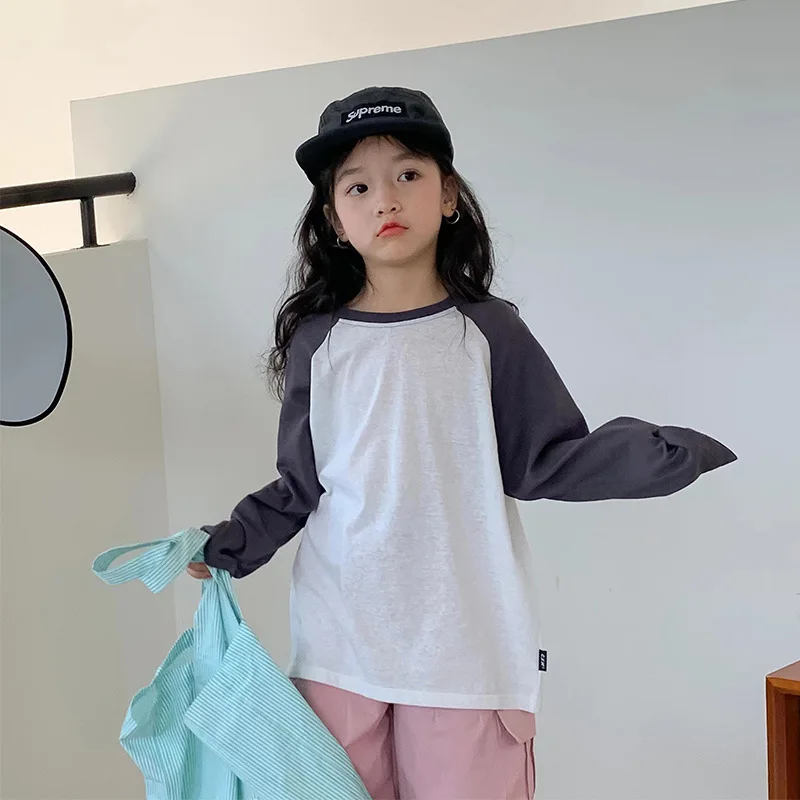 

2023 Spring New Light Luxury Fashion Kids Comfortable Casual T-shirt Girls Round Neck Long-sleeved Shirt Kids Clothing