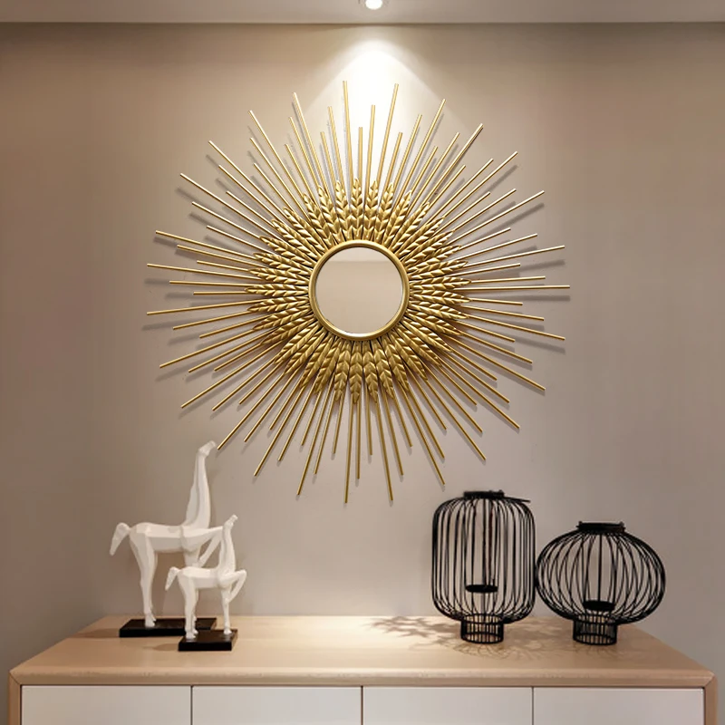

Modern minimalist creative restaurant light luxury decorative mirror golden iron background wall decor porch mirror home decor