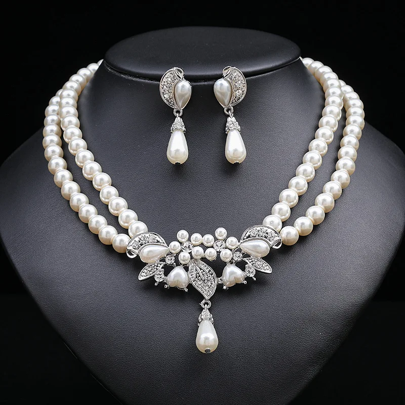 

Multi-Layer Pearl Necklace Two-Piece Earrings Set Bridal Formal Dress Accessories Advanced Design New