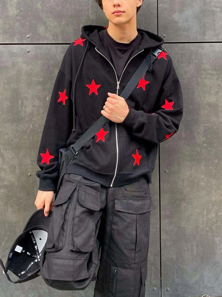 

New Vintage Fashion Star Raphic Fairy Grungeg Men Long-sleeved Zip Hoodie Women Jacket OverSize Streetwear Y2K Clothes Pullover